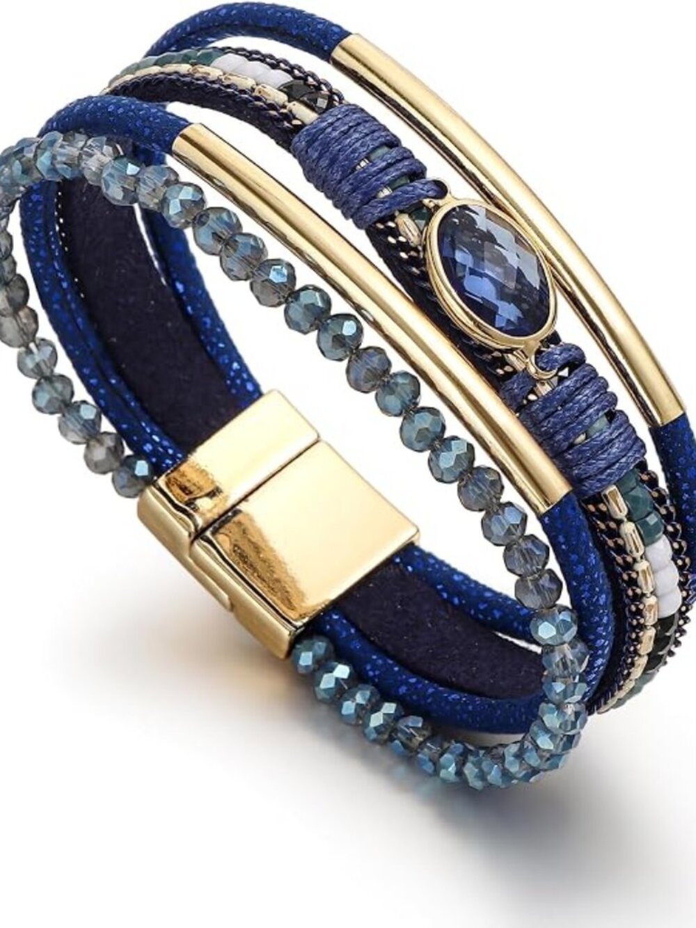 Leather Wrap Bracelets for Women, Boho Stacked Cuff Bangle